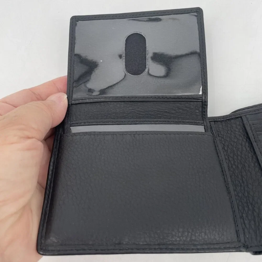 Polo Ralph Lauren CATALINA Pass Case Black Pebbled Leather Bifold Wallet NEW